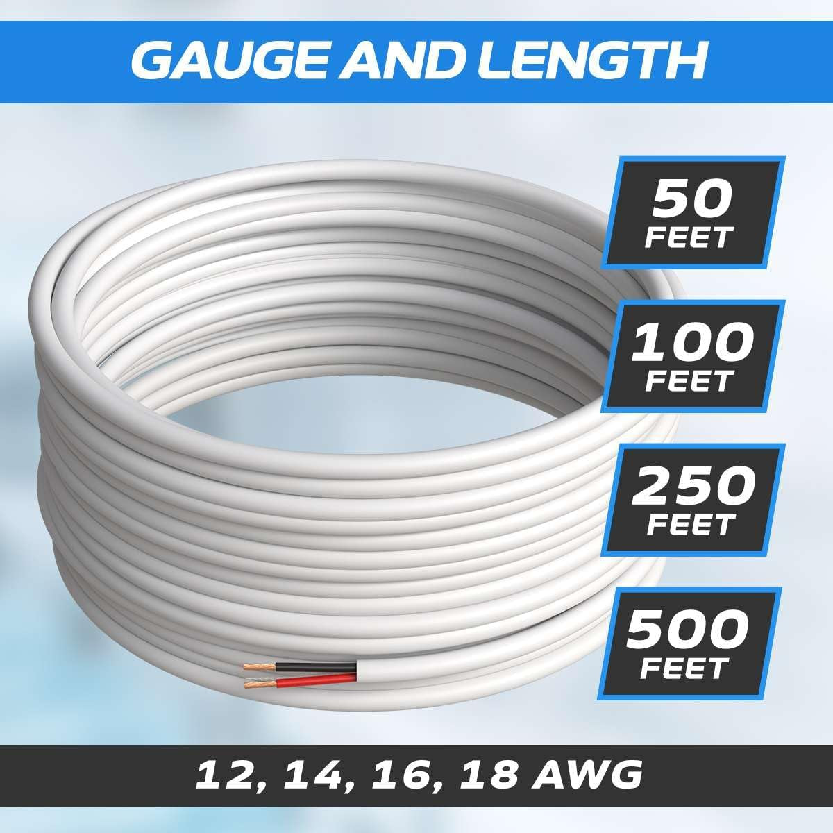 250 Feet Speaker Wire 18 Gauge CL2 Rated Indoor Low Voltage Copper Clad Aluminum (CCA) 4 Conductors Cable with Easy Pull Box – Perfect for In-Wall Installation – 18/4