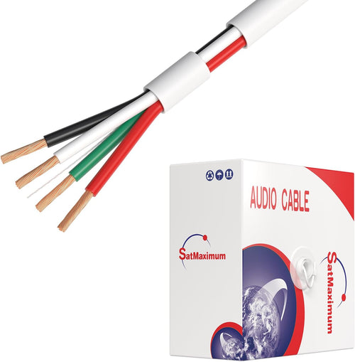250 Feet Speaker Wire 18 Gauge CL2 Rated Indoor Low Voltage Copper Clad Aluminum (CCA) 4 Conductors Cable with Easy Pull Box – Perfect for In-Wall Installation – 18/4