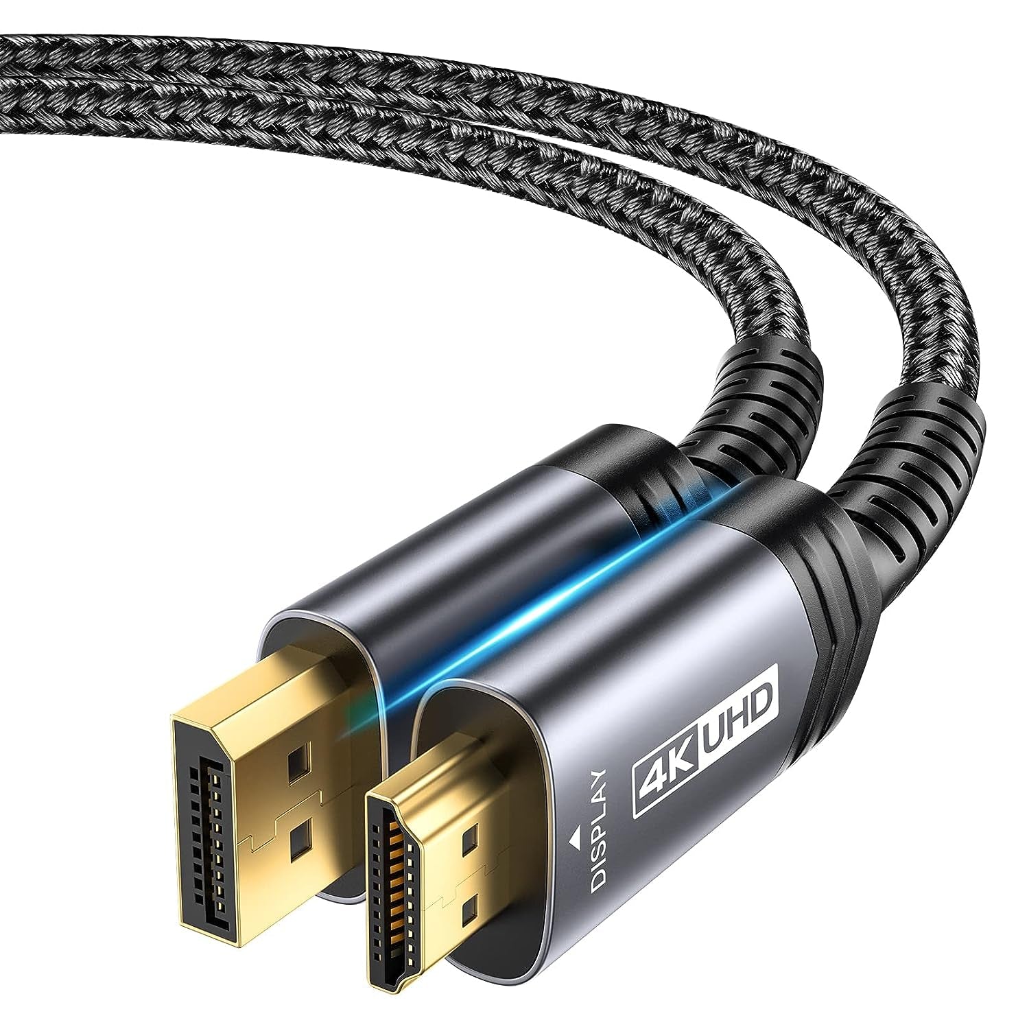 4K Displayport to HDMI Cable Adapter 10FT, DP to HDMI Male Video UHD 4K@30Hz/2K@60/1080P@120 Nylon DP to HDTV Uni-Directional Cord for Dell, Projector, Desktop, AMD, NVIDIA, Lenovo, HP, Thinkpad